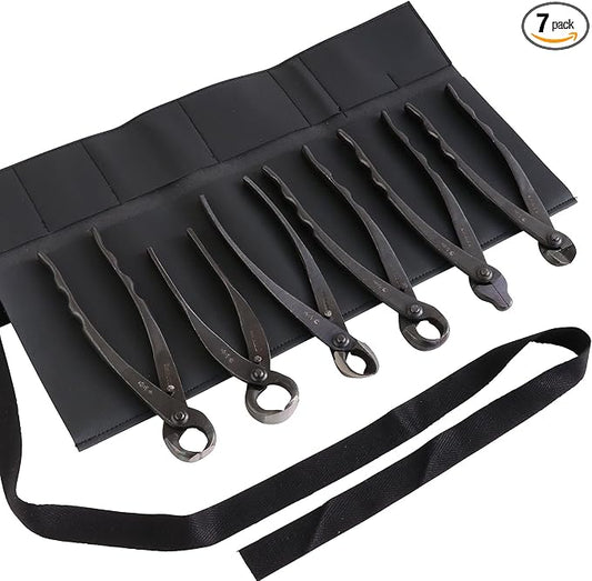 Wazakura Made in Japan Complete 6PCS Bonsai Cutter Tools Set with Case: Concave Branch Cutter, Knob Cutter, Jin Plier, Wire Cutter, Trunk Splitter, Root Cutter in Carbon Steel. Bonsai Tool Kit