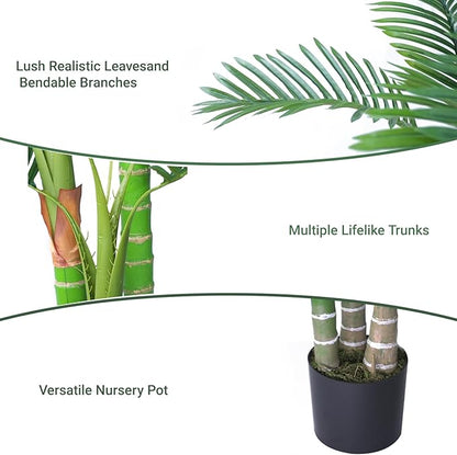 6FT Artificial Palm Tree, Artificial Palm Plant with Real Bark Design Faux Palm Tree for Indoor Outdoor Modern Decoration Plants in Pot for Home Office