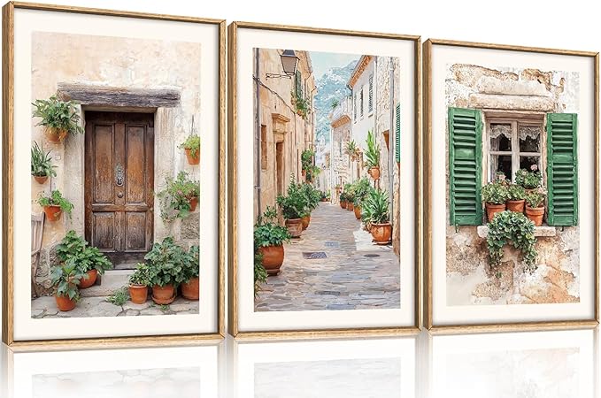 BICERE Large Vintage Italy City Framed Canvas Wall Art,Nature Italian Landscape Wall Decor,Modern Europe Street Art Prints,Minimalist Countryside Artwork for Living Room,Dining Room,Farmhouse -24"x36"x3