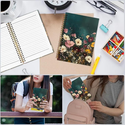 nvucamd Vintage Floral Spiral Notebook, Dark Green Cottagecore Wildflower Botanical Journal Notebook, Retro Moody Flower Journaling Notebooks for Women, Floral Gifts Office Supplies, 5.5x8.3 Inch