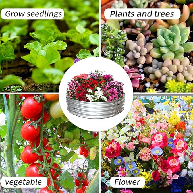 Galvanized Steel Raised Garden Bed, Large Outdoor Metal Planter Box Big Flower Plant pots for Patio Backyard Porch Deck Planting Flowers Vegetables and Herbs (Silver, 2 ft)