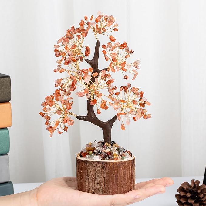 DUQGUHO Red Agate Crystal Tree for Positive Energy & Healing - Crystal Tree of Life Decor for Meditation, Office & Good Luck Gifts for Women & Mom