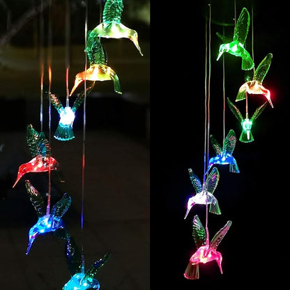 SIX FOXES Wind Chime, Solar Hummingbird Wind Chimes Outdoor/Indoor,Birthday Gifts for Mom Grandma,Mother Outdoor Decor,Yard Decorations,Memorial Wind Chimes,Mom's Best Gifts,