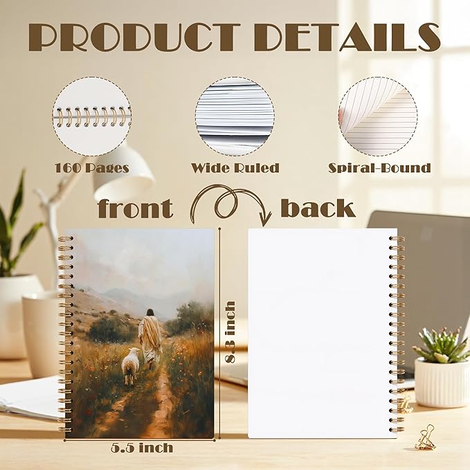 Jesus and Lamb Christian Spiral Hardcover Notebook, Church Notes Notebook Journal for Women, Christian Jesus Church Prayer School Supplies for Teens Girls Women, 5.5x8.3 Inch