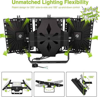 2 Pack LED Flood Lights Outdoor, STASUN 150W 15000lm 6000K Daylight White IP66 Waterproof, Commercial Parking Lot Lights, 3 Heads for Yard Street Stadium Outdoor Area Floodlight Bright Security Lights