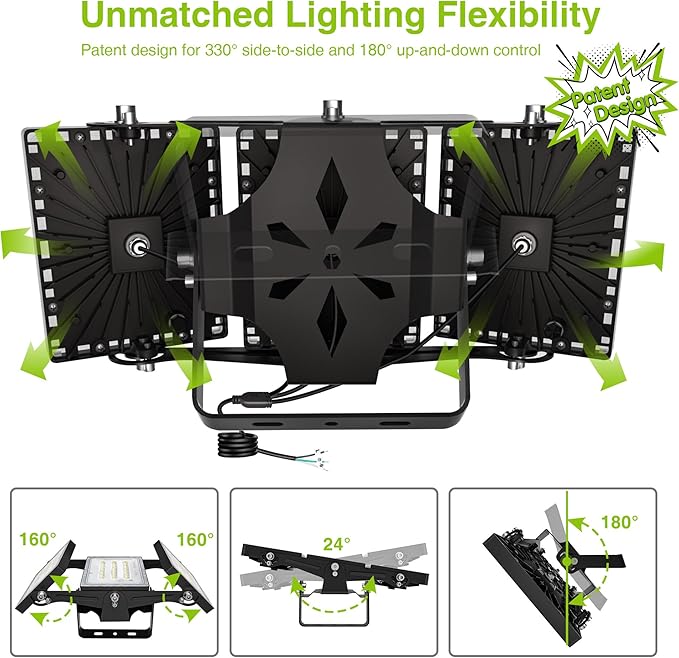 LED Flood Light Outdoor, STASUN 150W 15000lm 6000K Daylight White IP66 Waterproof, Commercial Parking Lot Light,3 Heads for Yard Street Stadium House Floodlight Bright Security Lights for Outdoor Area