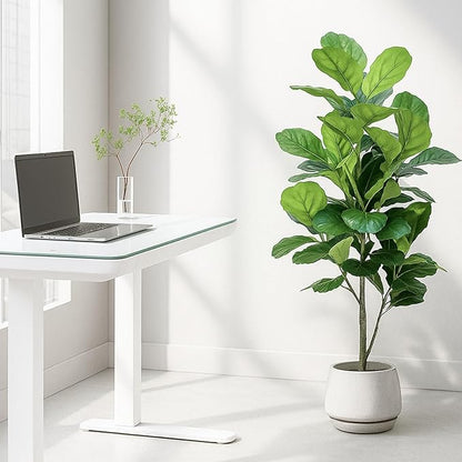 5ft Artificial Fiddle Leaf Fig Tree, Large Artificial Floor Plants Indoor, Tall Faux Plants UV-Resistant Outdoor Tree with Realistic Leaves for Home Office Living Room Decor