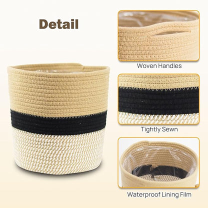 Plant Basket with Stand, Indoor Woven Basket with Bamboo Wood Stand Round Boho Planter Pot Holder Rustic Baskets for Plants and Home Decor