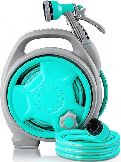 50FT Retractable Garden Hose Reel, Lightweight & Portable Hose Reel with 6 Patterns Spray Nozzle, Suitable for US Standard Hose Connection