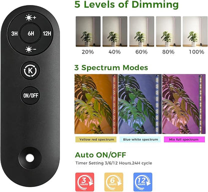 Grow Lights for Indoor Plants with Timer, 60 Inch Vertical Grow Light Full Spectrum 192 LEDs 24W with 3/6/12H Auto On/Off Remote 3 Light Modes 5-Level Dimmable Standing Plant Lamp