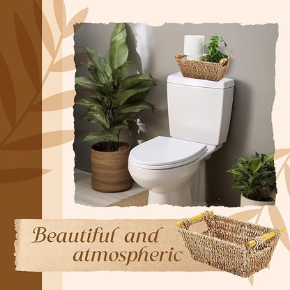 Marsui 12 Pcs Small Hand Woven Wicker Baskets with Wooden Handles, Seagrass Rattan Storage Baskets Bin Organizer Shelf Pantry for Bathroom Storage Towel Kitchen Washroom Gifts Decor, 9" x 6" x 4"