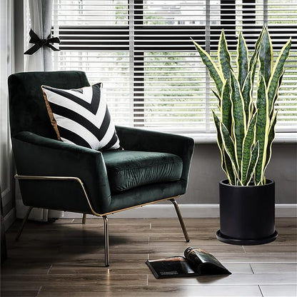 Plant Pots 10 Inch Ceramic Planter with Drainage Hole and Saucer, Matte Black Modern Cylinder Planter Pot for Indoor Outdoor Plants Flowers, Full Glazed Finish