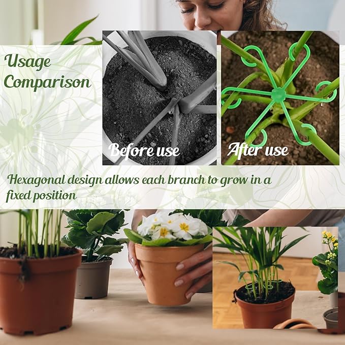 12-Pack Indoor Plants Support Stakes, 4 Sizes Climbing Houseplant Stem Supports, Reusable Plastic Stem Holders for Money Plant Monstera Pothos Climbing Vines Vertical Growth & Airflow (Green)