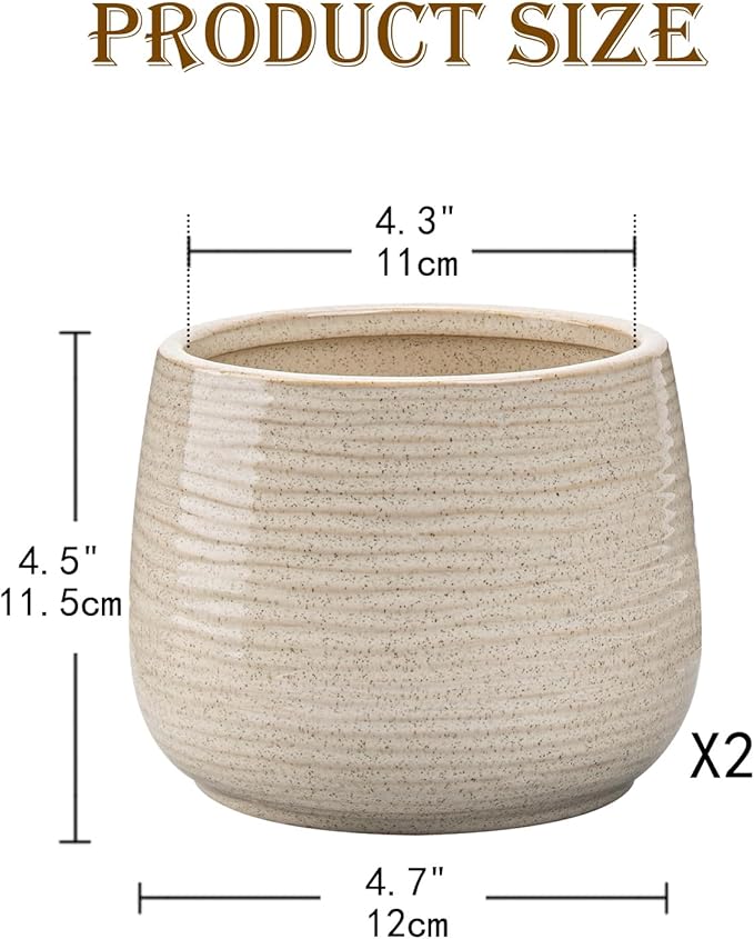 Ceramic Plant Pots 5.3 Inch Set of 2, Flower Plants Pot with Drainage Holes White Planter Garden Pot for Succulent Cactus Home Decoration Gift Indoor Outdoor