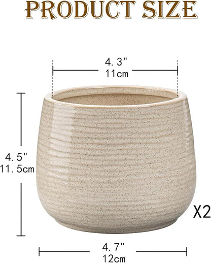 Ceramic Plant Pots 5.3 Inch Set of 2, Flower Plants Pot with Drainage Holes White Planter Garden Pot for Succulent Cactus Home Decoration Gift Indoor Outdoor