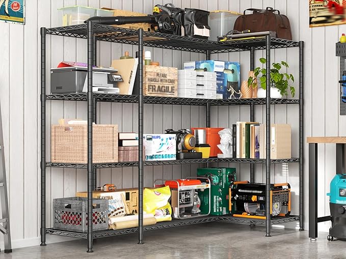 REIBII 78.4" W Storage Shelves 1500LBS Load, Metal Shelving Unit Heavy Duty Wire Shelving for Garage Storage Rack, Adjustable Metal Shelf for Pantry Commercial Kitchen Storage Shelves, 11.8''D x 59''H