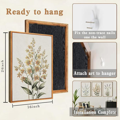 Anyzal Framed Minimalist Botanical Wall Art Large Neutral Floral Art Prints Modern Beige Wildflower Wall Decor for Living Room Bedroom Dining Room Office 16x24x3