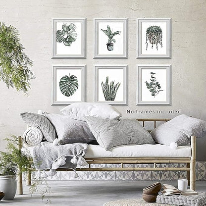 Plant Prints Wall Art Decor for Living Room, 8x10 Poster Canvas Prints Unframed Set of 6, Boho Wall Art Leaf Art Print Plant Posters Aesthetic