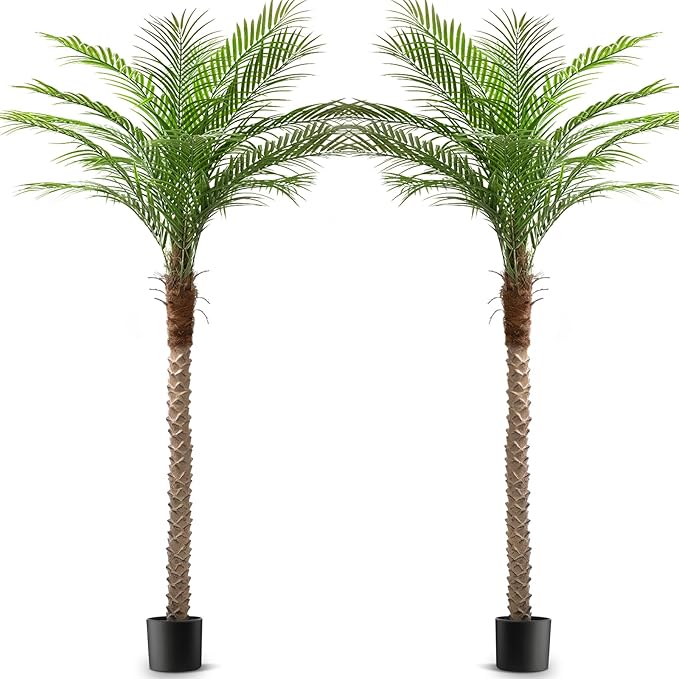 Artificial Phoenix Palm Tree 7ft Tall Outdoor Indoor Decor Fake Plants with 15 Adjustable Leaves, Large Faux Sago Palm Tree for Home Office Living Room Yard Outside Patio Poolside (2, 7ft)