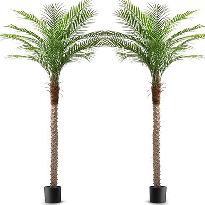 Artificial Phoenix Palm Tree 7ft Tall Outdoor Indoor Decor Fake Plants with 15 Adjustable Leaves, Large Faux Sago Palm Tree for Home Office Living Room Yard Outside Patio Poolside (2, 7ft)