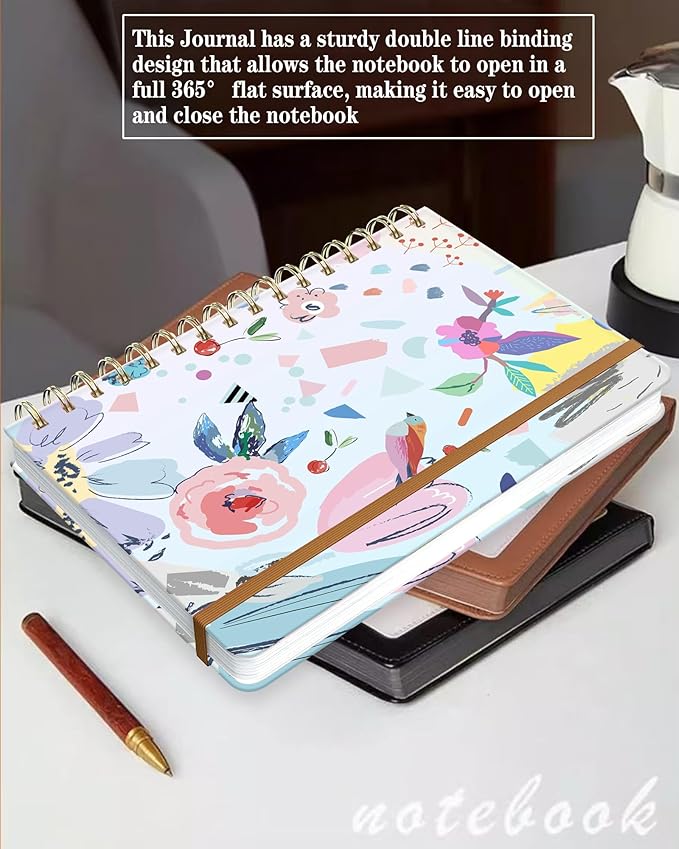 Spiral Journal Notebook for Women, Hardcover A5 College Ruled Notebook, 120 Pages, Thick Paper, Cute Lined Journal for School, Office & Work, 6 x 8.4 in(Artistic Floral)