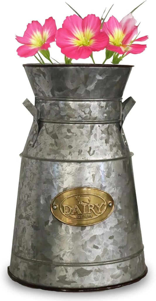 Headwind Countryside Collection - Vintage Dairy Planter – 12 Inch Smoky Gray Galvanized Decor Metal Milk Can Vintage Country Style Farmhouse Vases Flower Holder by Robert Allen