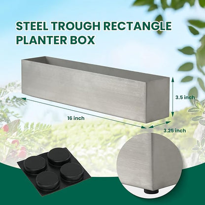 Trough Rectangle Planter Long Window Sill Planter Box Stainless Steel Window Planters Modern Succulent Planter Slivery 16 in Metal Windowsill Pot for Indoor Plants Herb Table Home Outdoor