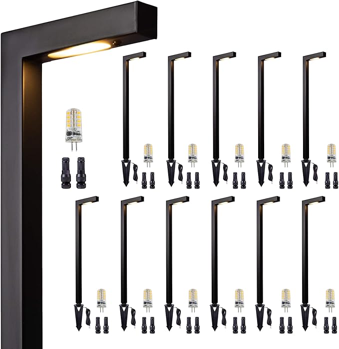 Gardenreet Solid Cast Brass Pathway Lights, 12v Landscape Path Light Outdoor IP65 Waterproof, LED Electric Walkway Lighting Wired, Black for Garden Yard with 3W 3000K Soft White G4 Bulb (12 Pack)