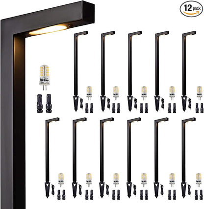 Gardenreet Low Voltage Pathway Lights 12V, LED Landscape Path Lights Outdoor Waterproof, Modern Electric Walkway Lights, L Shape Black Garden Decor with 3W 270LM 2700K G4 Bulb 12 Pack