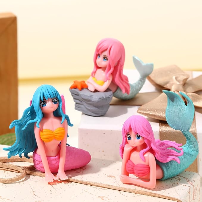 10 Pcs Mini Mermaid Figurines, Hand-Painted Cute Mermaid Miniature Figurines for Garden Decor, Cake Topper & Landscapes