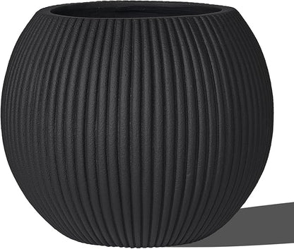 16 Inch Handmade Concrete Outdoor Planter - Classic Striped Design | Fiberglass & Composite Material | Durable for Commercial & Home Decor