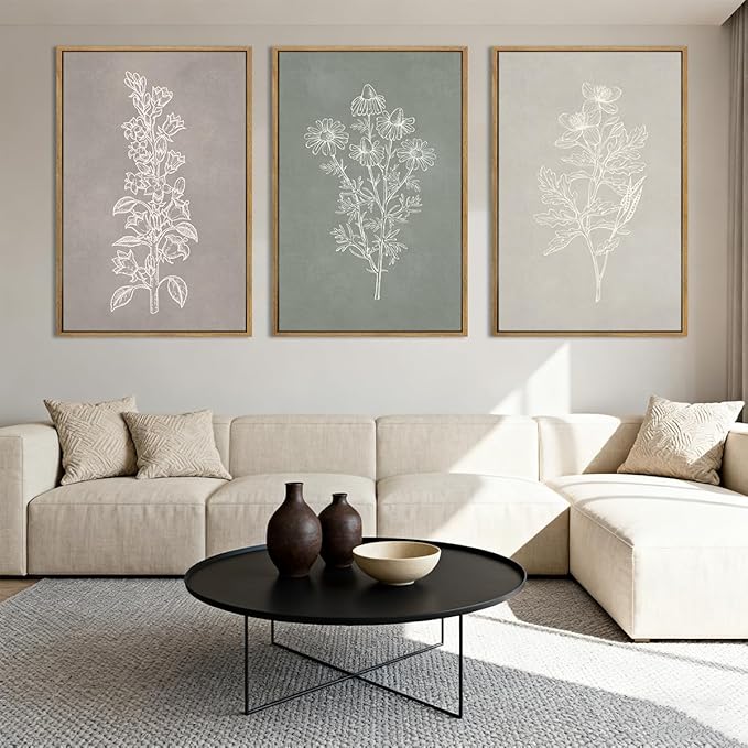 ANHUIB Neutral Botanical Wall Art Farmhouse Floral Paintings Boho Flower Wall Decor 16x24 Inch Set of 3 for Living Room Bedroom