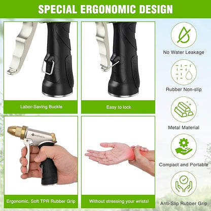 Yesker Garden Hose Nozzle Water Hose Sprayer Nozzle Adjustable 4 Spray Patterns Heavy Duty 100% Metal Brass Water Nozzles with Non-Slip Rubber Grip for Hose Outdoor Watering Plant Lawn Washing Car Pet