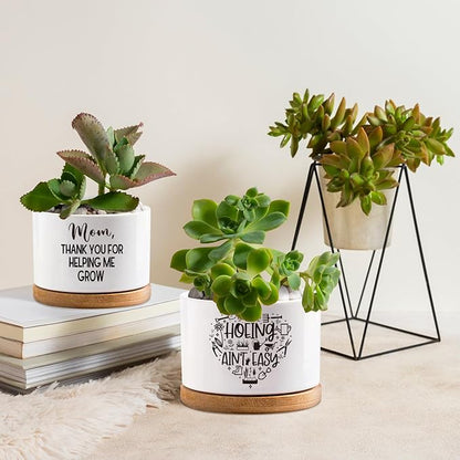 Thank You for Helping Me Grow Pots, Succulent Cactus Pot, Funny White Ceramic Flower Planters, Indoor 3.5 inch Pots, Plant Not Included