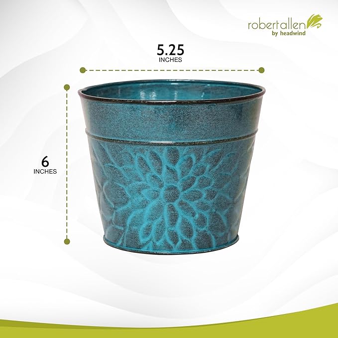 Robert Allen MPT02005 Laurel Series Metal Planter Flower Pots, 6", Lagoon