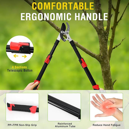 Yesker 27-35" Extendable Loppers for Tree Trimming Heavy Duty Tree Trimmer Bypass Loppers with Compound Action Sharp Anvil Blade up to 2 Inch Cut Capacity Branch Cutter Chops Thick Branches Ease