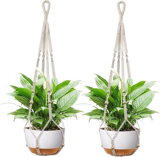Macrame Plant Hanger - Fits 4 to 13 inches Pots for Indoor Outdoor, 35 Inch, Set of 2, Ivory (POTS NOT Included)
