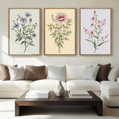 Floral Wall Art Wildflower Wall Decor Framed Botanical Painting 16x24 Inch Set of 3 for Living Room Bedroom Dining Room