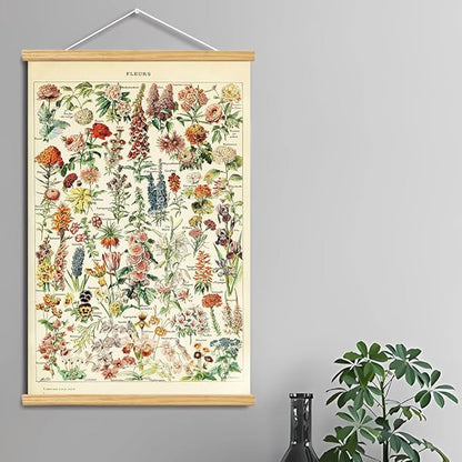 Vintage Flowers Poster Hanger Frame, Plant Floral Reference Chart Wall Decor Cottagecore Room Decor Aesthetic, Retro Style Wall Decor Art Painting Prints. (plant D, 24L x 16W)