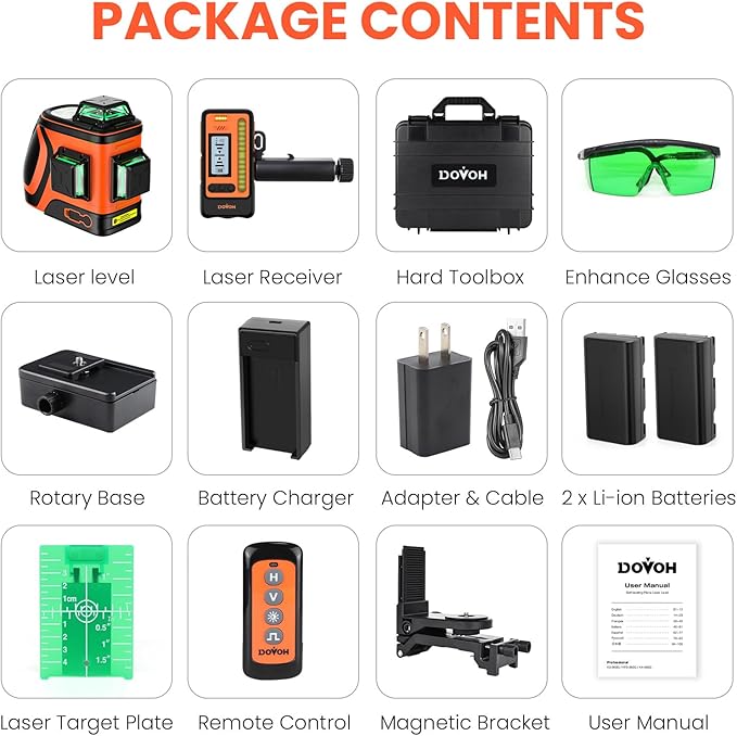 Outdoor Laser Level with Receiver : Daylight High Visibility Laser Level 360 Self Leveling Up To 400ft Long Range High Power Green with Detector Outside Construction Landscaping, H3-360G