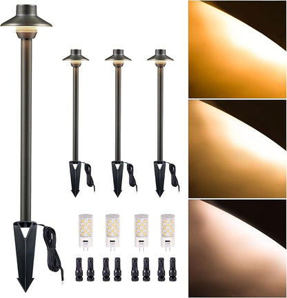 Gardenreet Outdoor Brass Pathway Lights, Warm & Neutral White Adjustable Low Voltage Landscape Path Light, 12V Walkway Lighting LED IP65 Waterproof, Black for Outside Garden Yard with G4 Bulb (4 Pack)