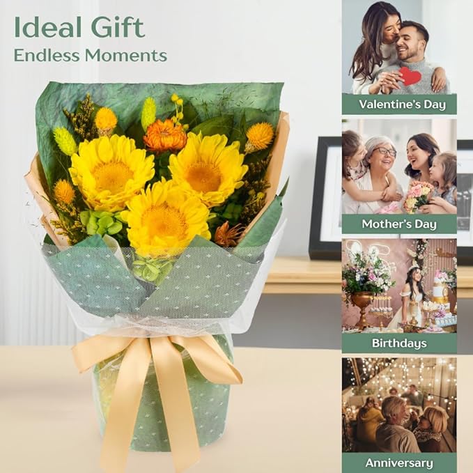 vaanshie Preserved Sunflower Bouquet - Forever Flowers for Delivery, Long-Lasting Flower with Gift Box, Eternal flowers Bouquet for Mothers, Mom, Wife Anniversary Birthday Gifts for Women and Her