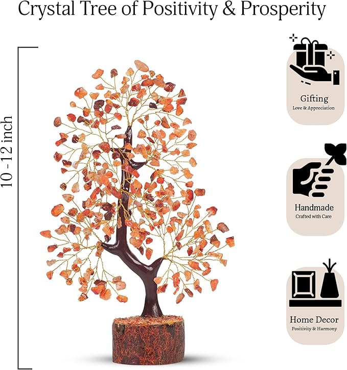 YATSKIA Carnelian Crystal Tree of Life - Red Home Decor - Hippie Decor - Gemstone Tree - Good Luck Gift for Women
