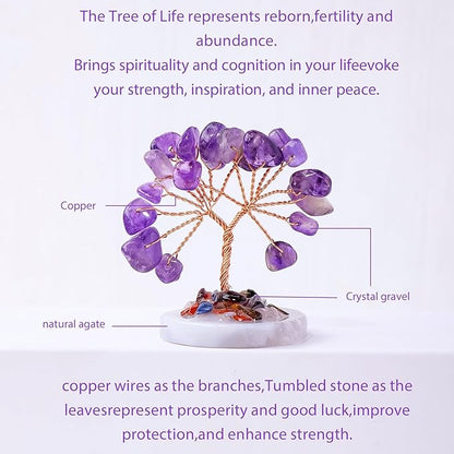 Runyangshi 12pcs Crystal Tree Set Tree of Life Natural Crystal Healing Stones with Agate Base Gemstone Trees Fengshui Good Luck Positive Energy Home Decor