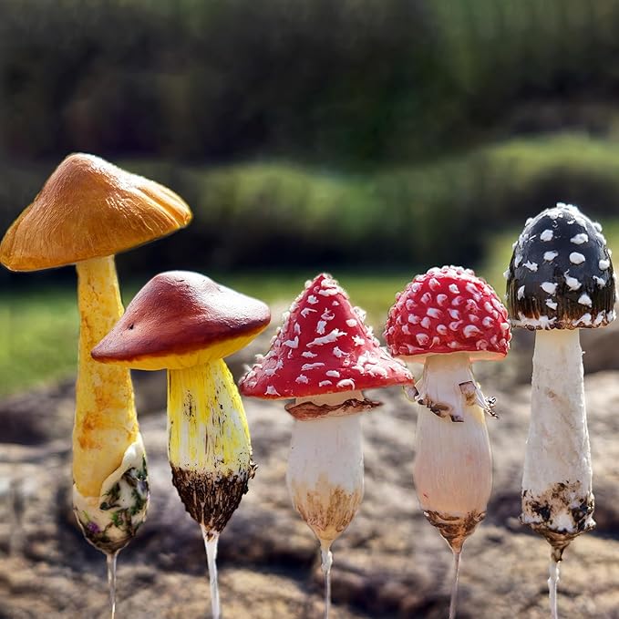 5-Pack Handmade Clay Mushrooms Miniature Fairy Garden Decor - DIY Mini Mushrooms for Terrariums Potted Plant Holiday Ornaments & Desktop Decorations