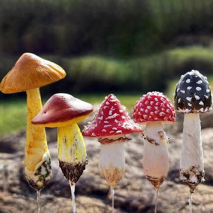 5-Pack Handmade Clay Mushrooms Miniature Fairy Garden Decor - DIY Mini Mushrooms for Terrariums Potted Plant Holiday Ornaments & Desktop Decorations