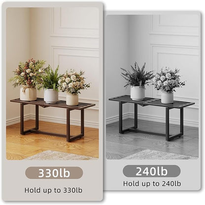 2 Pack Metal Plant Stand Indoor, Outdoor Iron Plant Shelf, Heavy Duty Slatted Display Shelf for Patio Balcony Garden Living Room Load Bearing 330 LB 26" L x 10.4" H x 8.6" W 1 Tier Coffee