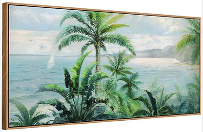 Anolyfi Framed Wall Art Palm Tree Picture Tropical Wall Decor for Living Room, Large Canvas Wall Art Painting Nature Seascape Artwork for Bedroom Kitchen Hallway Office Home Decor, 58"x29"
