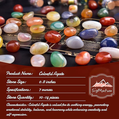 Polished Stone Set Colorful Agate Crystals, 0.8" Handpicked Tumbled Gemstones Rocks, Pebbles for Reiki, Chakra, Healing, Home Decor