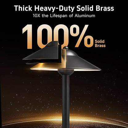 Gardenreet Low Voltage Landscape Path Light Brass (9" Shade, 23.5" Tall) - 12V LED Pathway Warm Lights Waterproof, Wired Black for Walkway Garden Driveway with 3W 270LM 2700K G4 Bulb